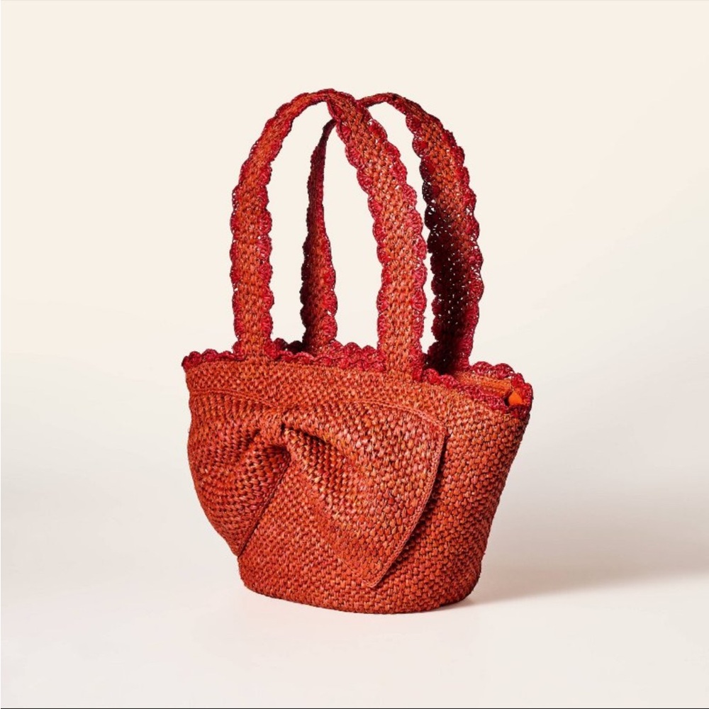 kate spade new york x Target Raffia Bow Tote Bag Red NWT - Picture 2 of 4